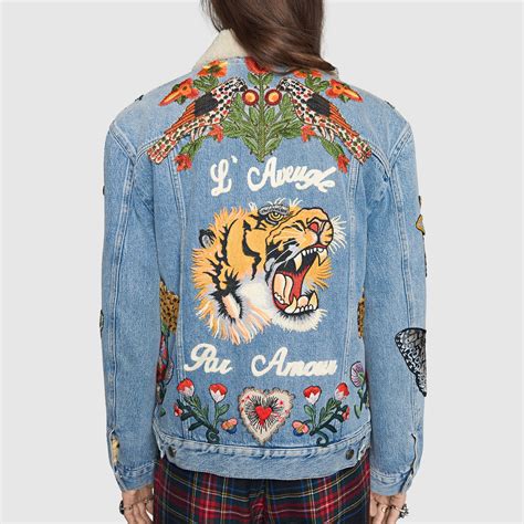 gucci tiger jacket replica|gucci denim jacket with embroideries.